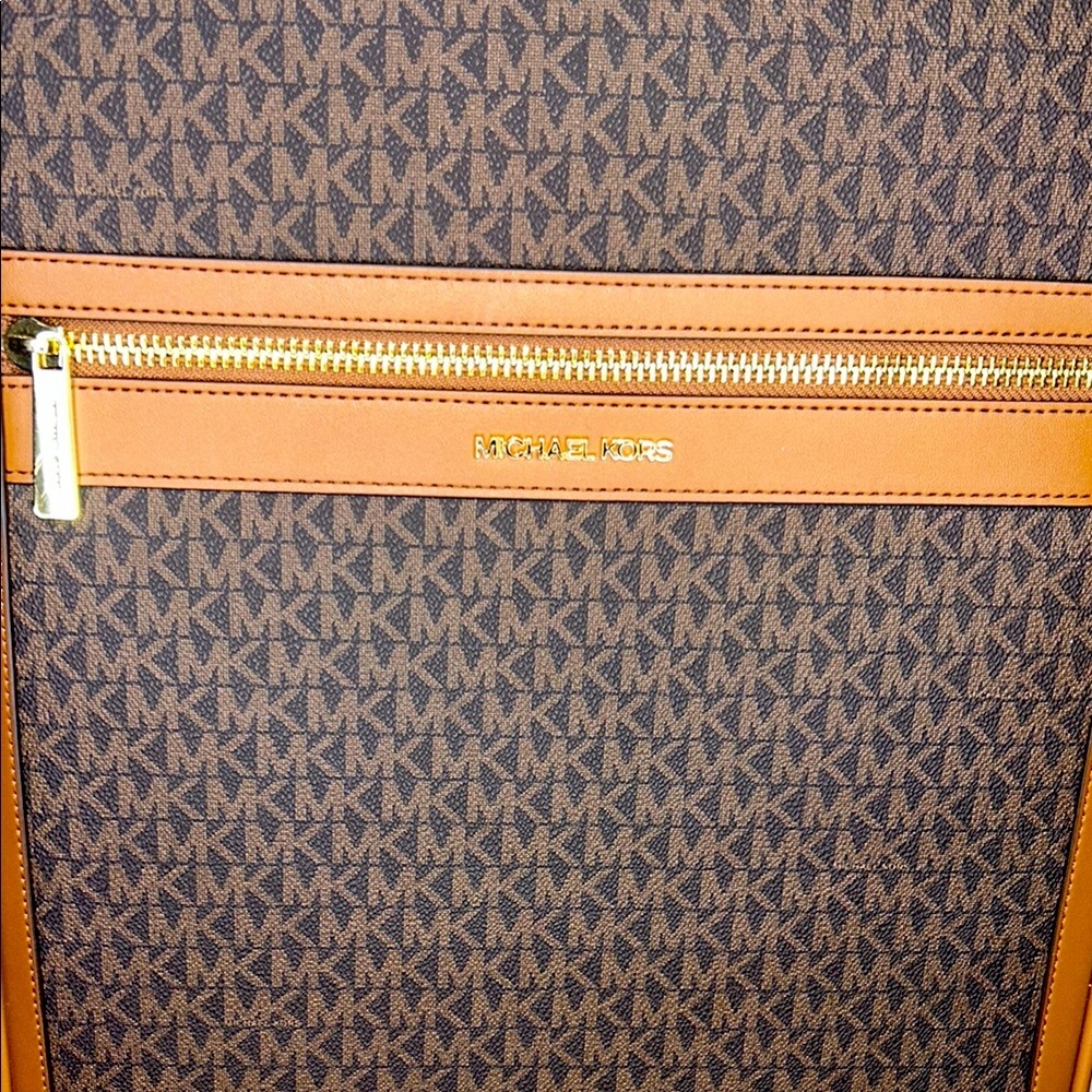 Michael Kors Travel Small Trolley Brown and Tan Monogram Leather Gold Hardware - Picture 3 of 13